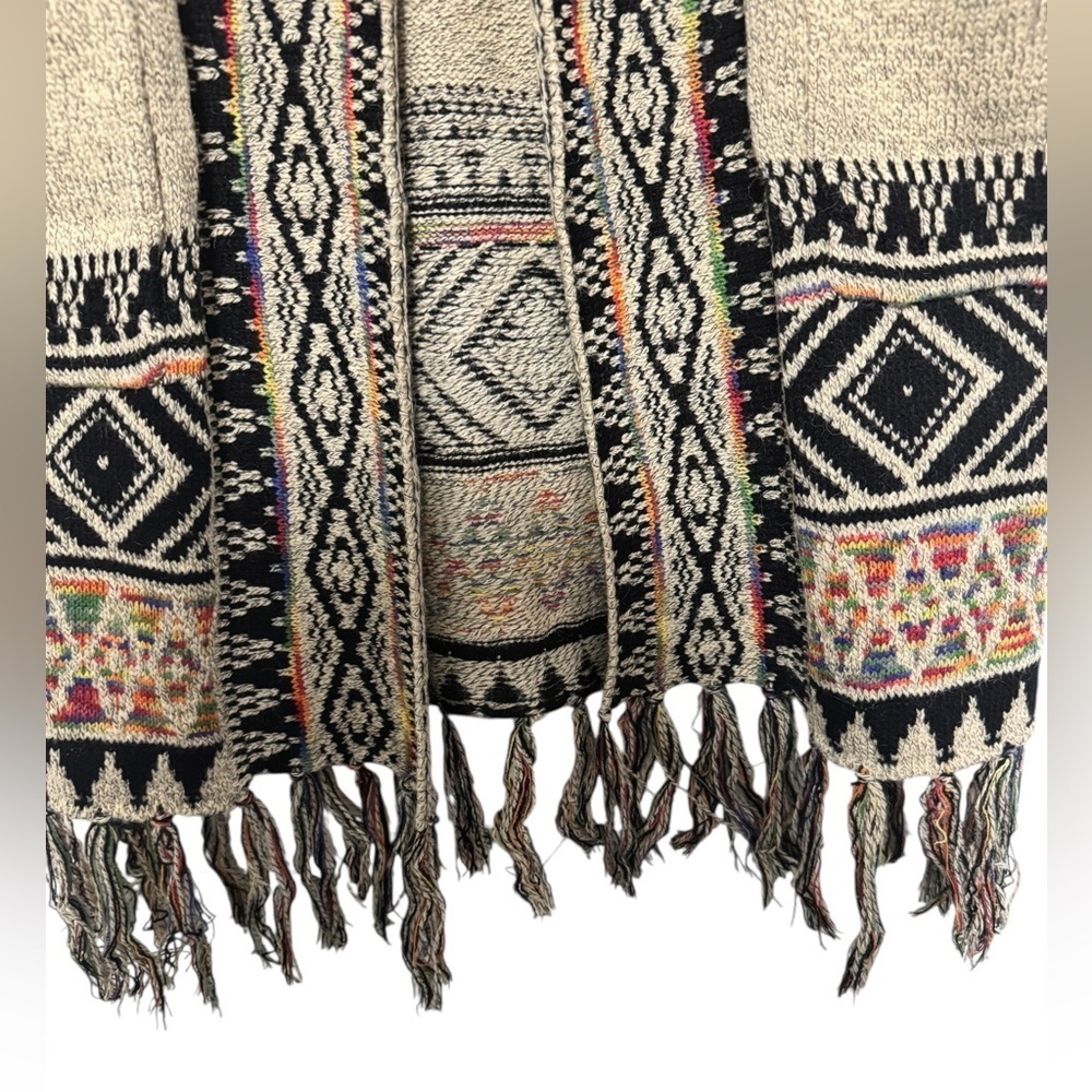 Kamana Boho Aztec Southwestern Open Front Fringe Cardigan Oversized Small - Picture 3 of 6